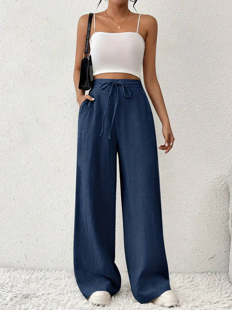 Women's Flowy High Waisted Wide Leg Casual Summer Pants