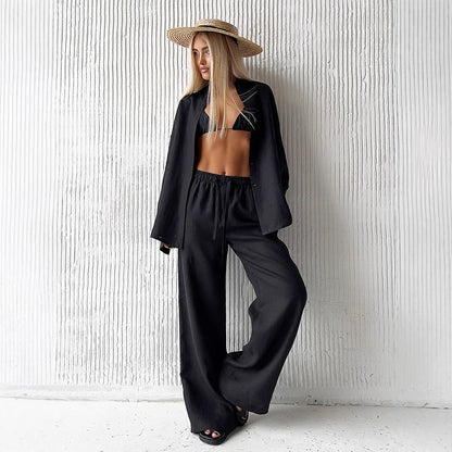 Oversized Cotton Button Down Shirt & Pants Matching Set