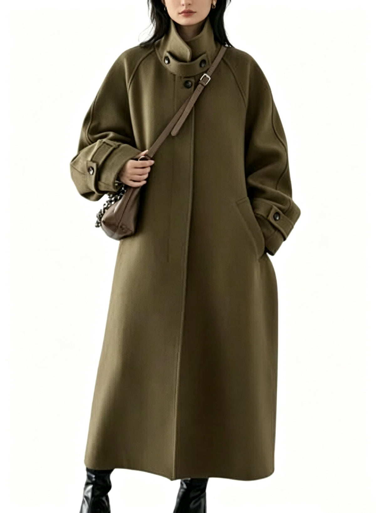 Women's Oversized Long Wool Coat Wide Lapel Belted