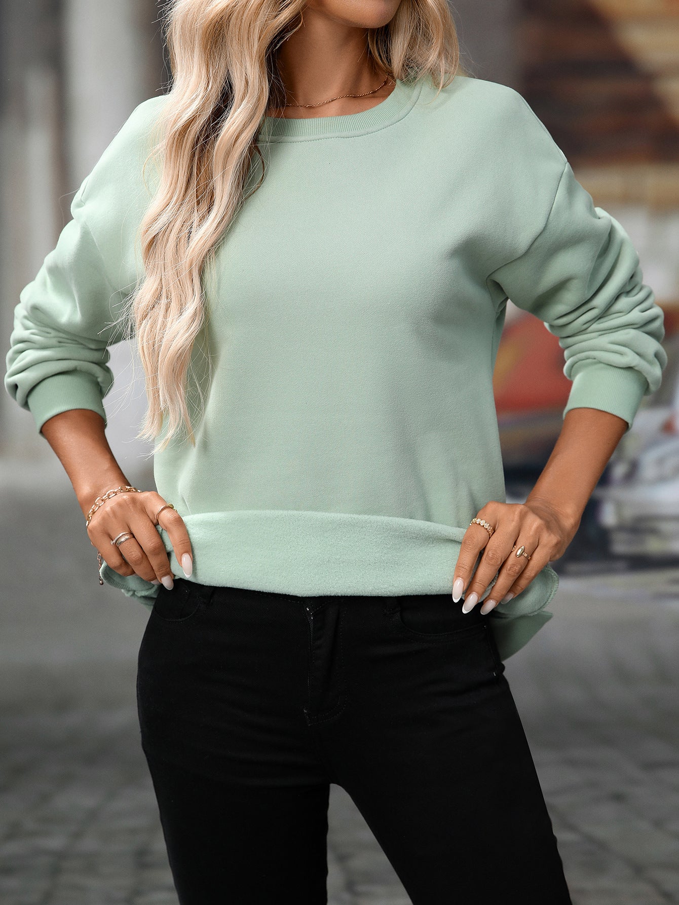 Trendy Y2K Fleece Pullover Sweatshirt – Fall/Winter Casual Top