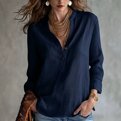 Women's V Neck Button Front Long Sleeve Casual Blouse