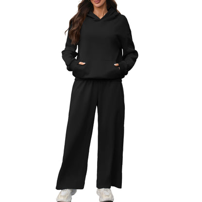Women's Oversized Fleece Hoodie Wide Leg Pants Lounge Set