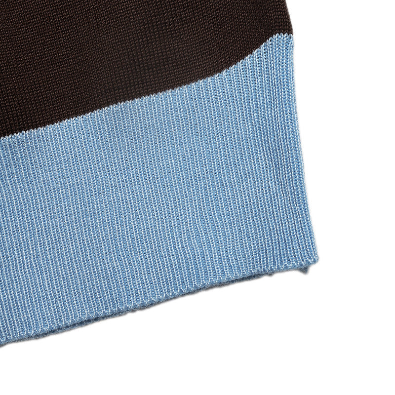 Striped Knit Polo Sweater Colorblock Long Sleeve