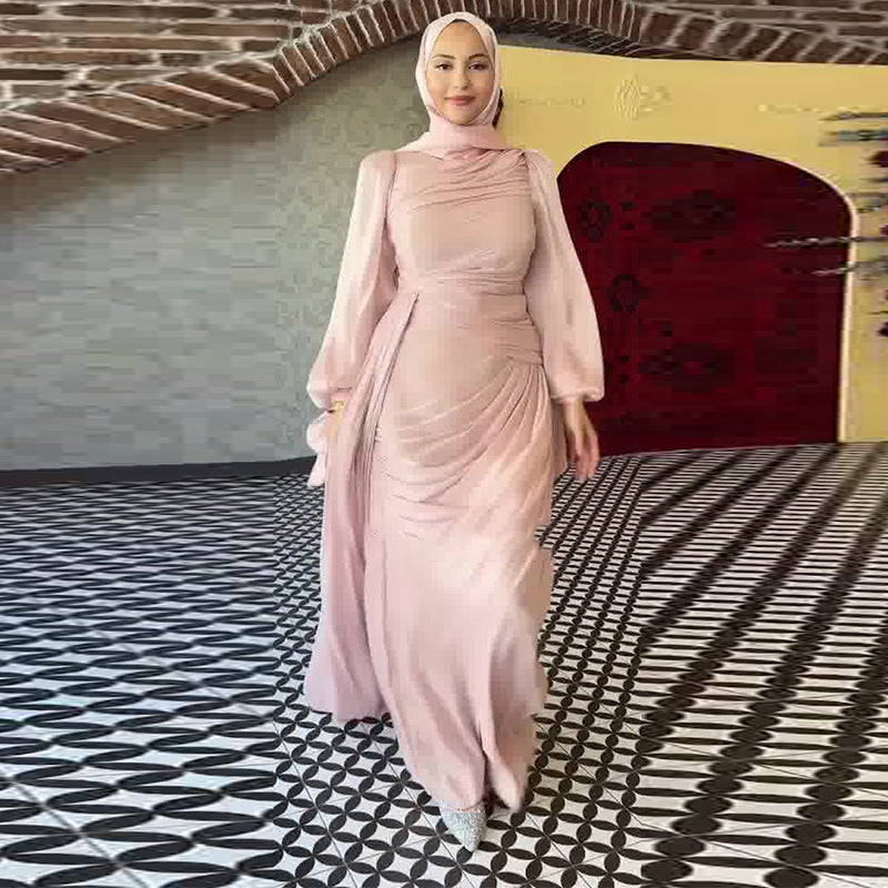 Elegant Ruched Long Sleeve Maxi Dress Evening Gown