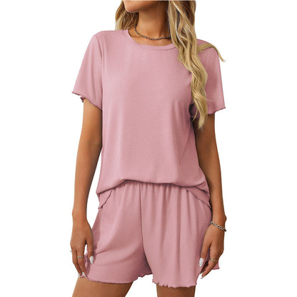 Solid Color Pajama Set - Short-Sleeve Loungewear