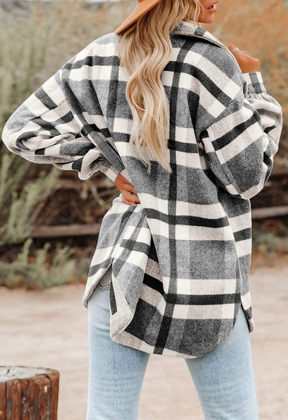 Women’s Plaid Flannel Shacket Oversized Button Jacket