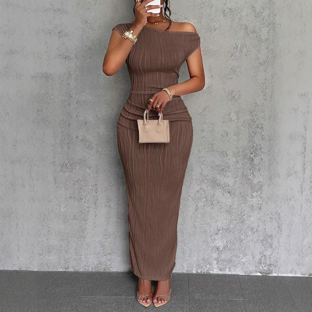 Women's One Shoulder Ribbed Bodycon Maxi Dress