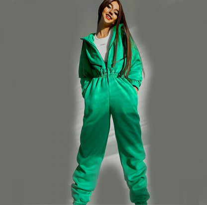 Women Hooded Zip Up Jumpsuit Long Sleeve Loungewear