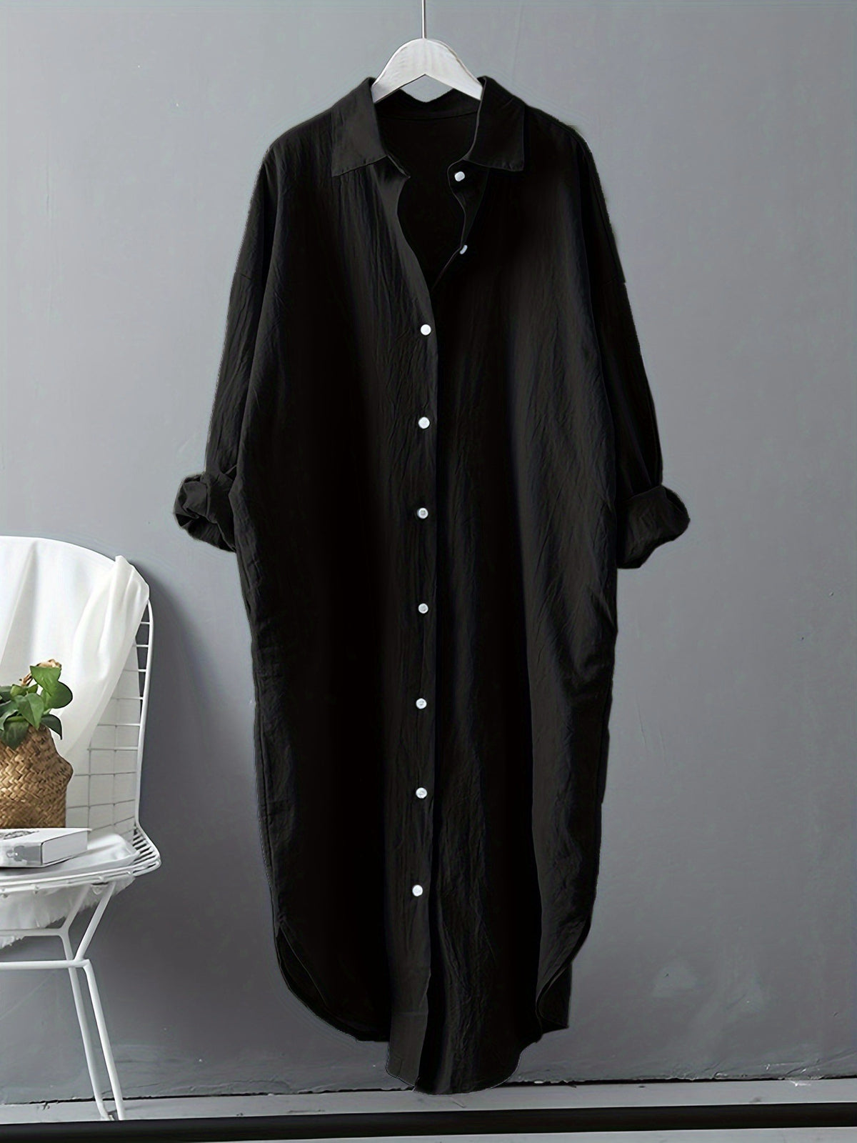 Women's Oversized Cotton Linen Button Down Tunic