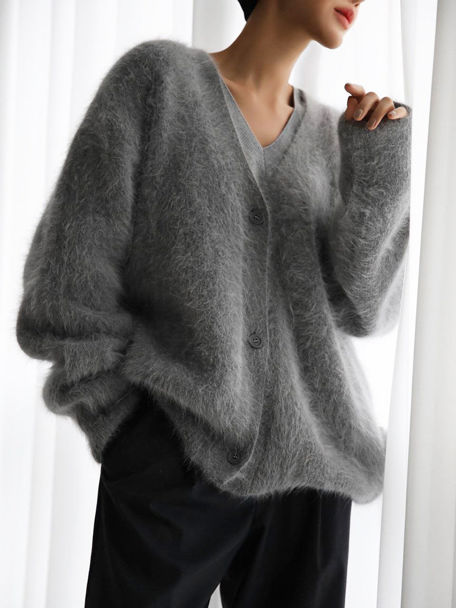 Pink Faux Mink Knit Oversized Cardigan Soft Fluffy Sweater