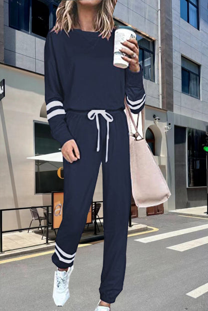 Women's Solid Two Piece Set Long Sleeve Top & Jogger Pants