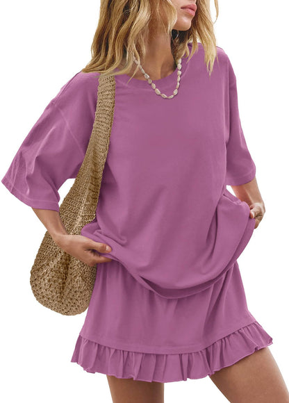 Women's Oversized Tee & Ruffle Mini Skirt Two Piece Set