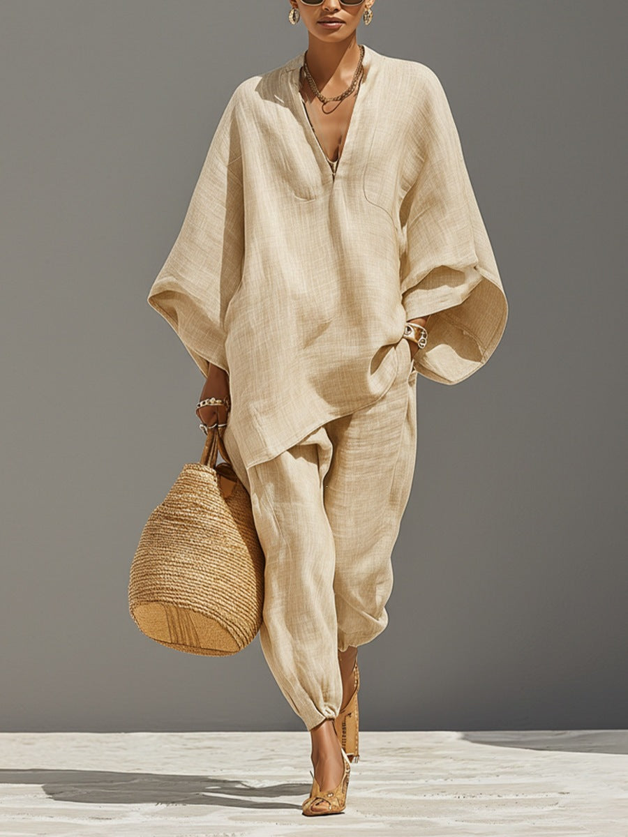 Oversized Woven Shirt & Capri Pants Matching Set