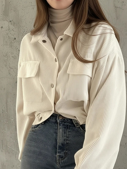 Corduroy Cropped Shacket Snap Front Relaxed Fit