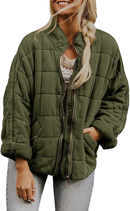 Women's Oversized Quilted Stand Collar Zip-Up Jacket