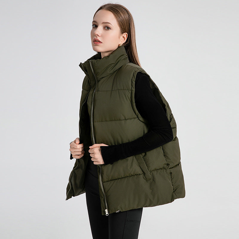 Women's Oversized Puffer Vest Stand Collar Zip Up Quilted