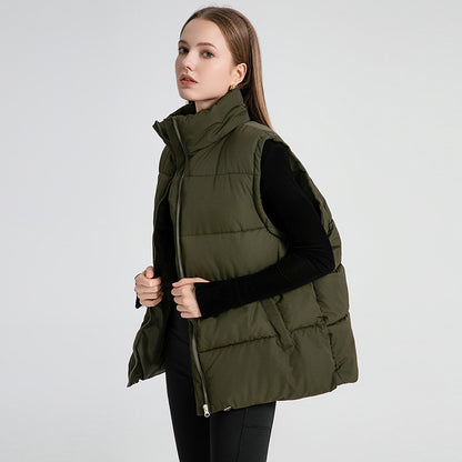Women's Oversized Puffer Vest Stand Collar Zip Up Quilted