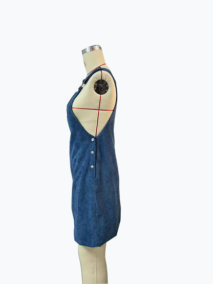 Womens Corduroy Overall Dress Sleeveless Loose Mini Jumper