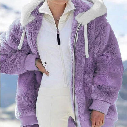 Women's Oversized Sherpa Fleece Zip Up Hooded Jacket