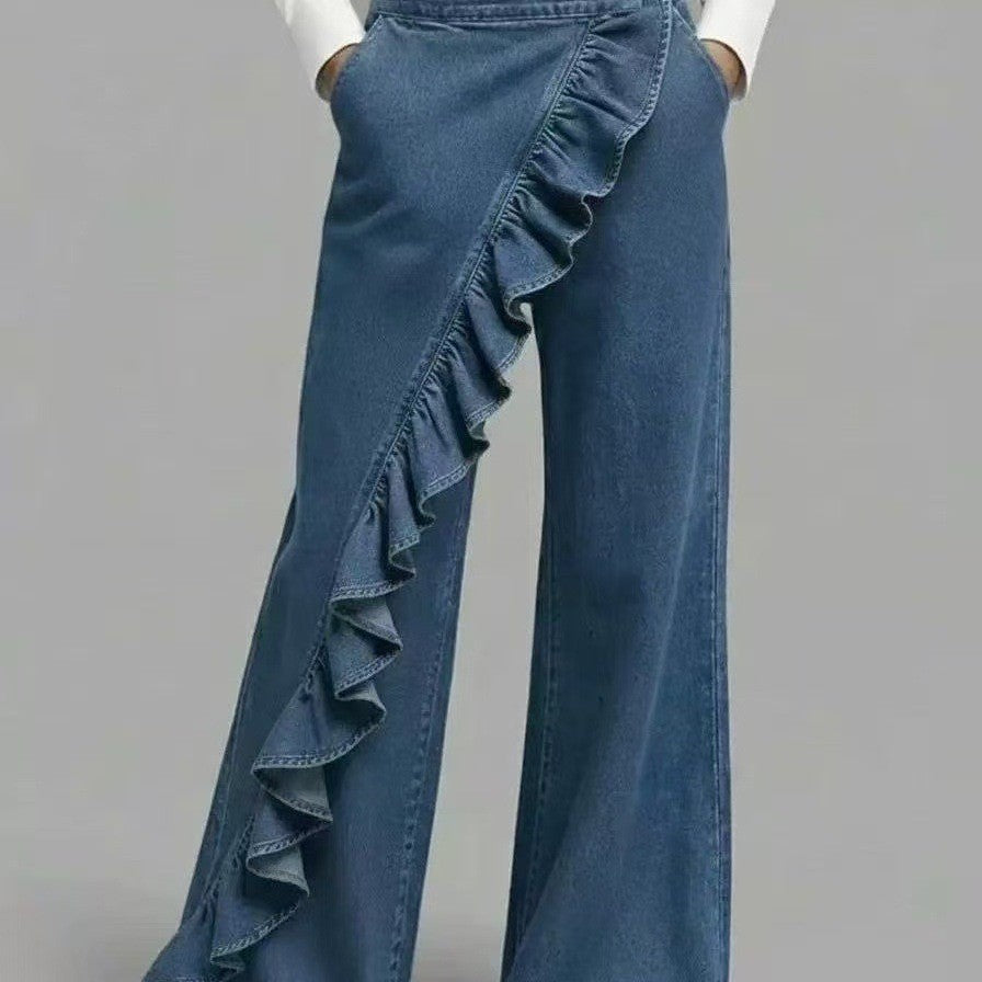Women's Boho Ruffle Wide Leg Jeans