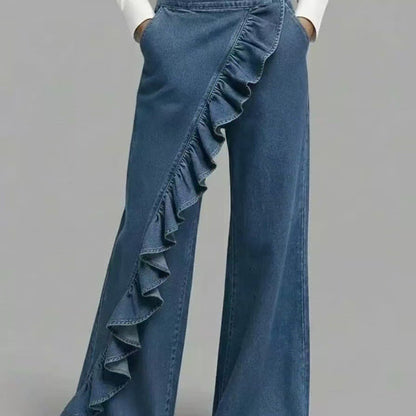 Women's Boho Ruffle Wide Leg Jeans