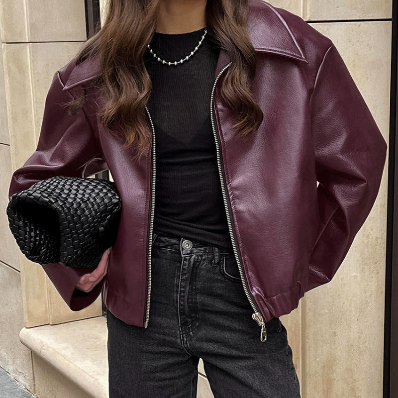 Women's Oversized Faux Leather Moto Jacket Zip Up