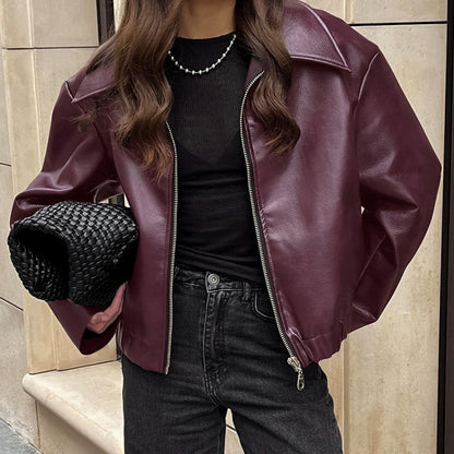 Women's Oversized Faux Leather Moto Jacket Zip Up