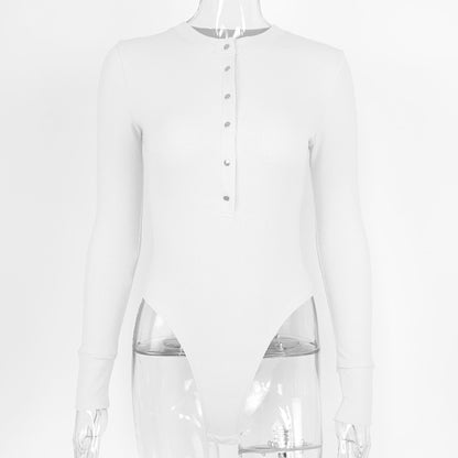 Women's Ribbed Long Sleeve Henley Bodysuit