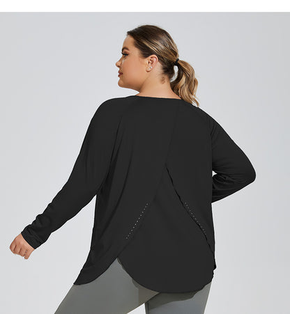 Puls Size Split Back Yoga Suit Loose Quick-drying Sports Long Sleeve Breathable Fitness Shirt