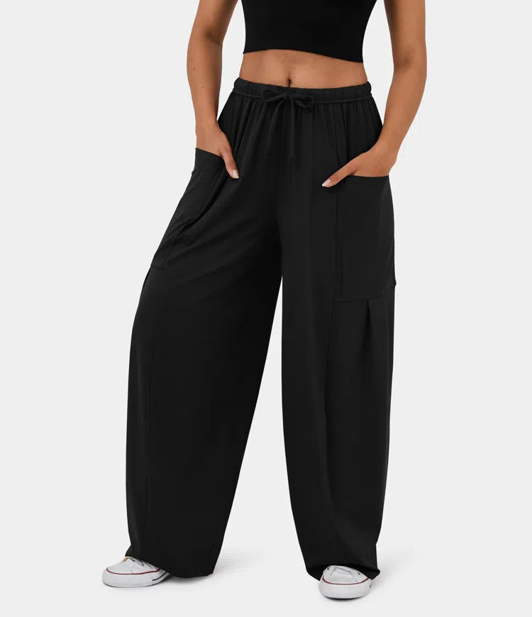 High Waist Wide Leg Lounge Pants with Pockets