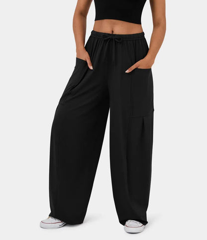 High Waist Wide Leg Lounge Pants with Pockets