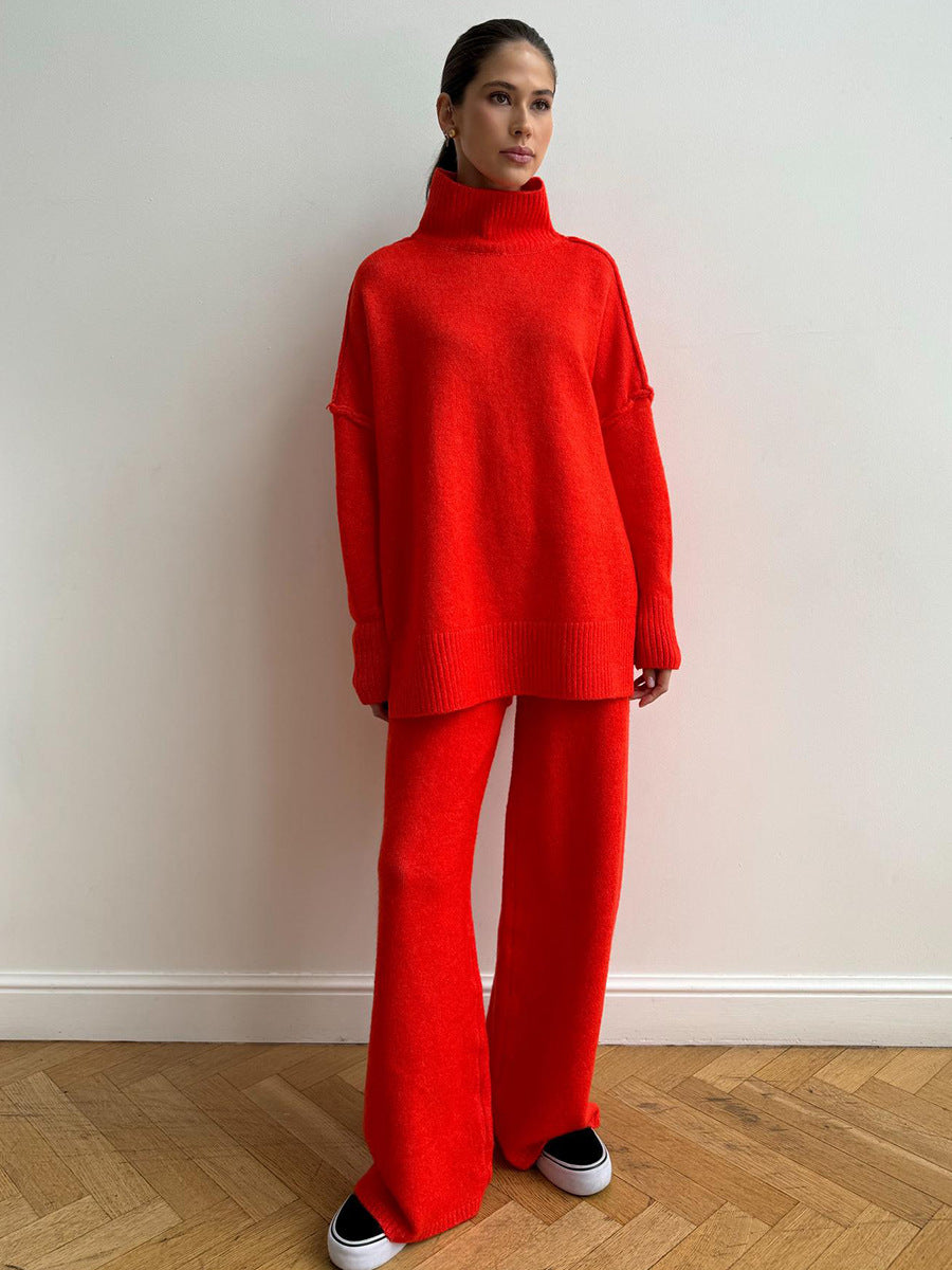 Women's Turtleneck Knit Sweater Set with Pants