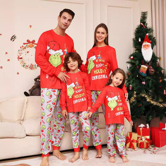 Alphabet Cartoon Monster Parent-child Outfit Printed Christmas Pajamas