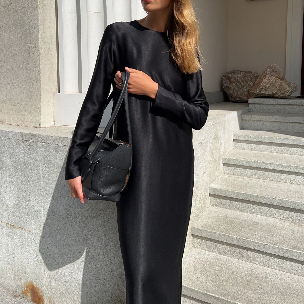 Elegant Satin Long Sleeve Bodycon Maxi Dress