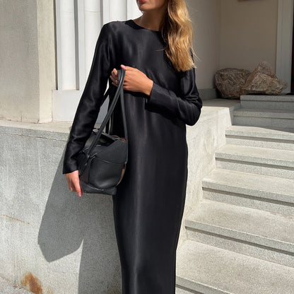 Elegant Satin Long Sleeve Bodycon Maxi Dress