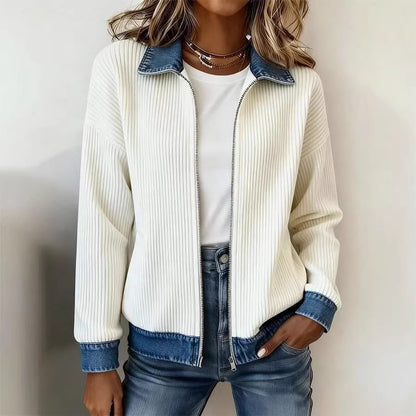 Women's Denim Patchwork Zip-Up Cardigan