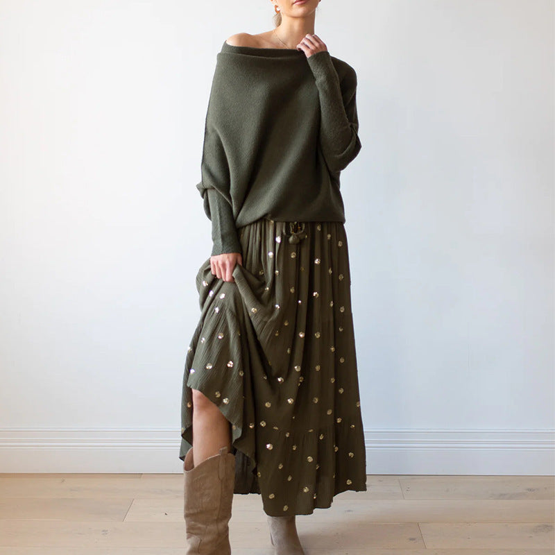 Oversized Off Shoulder Draped Knit Sweater