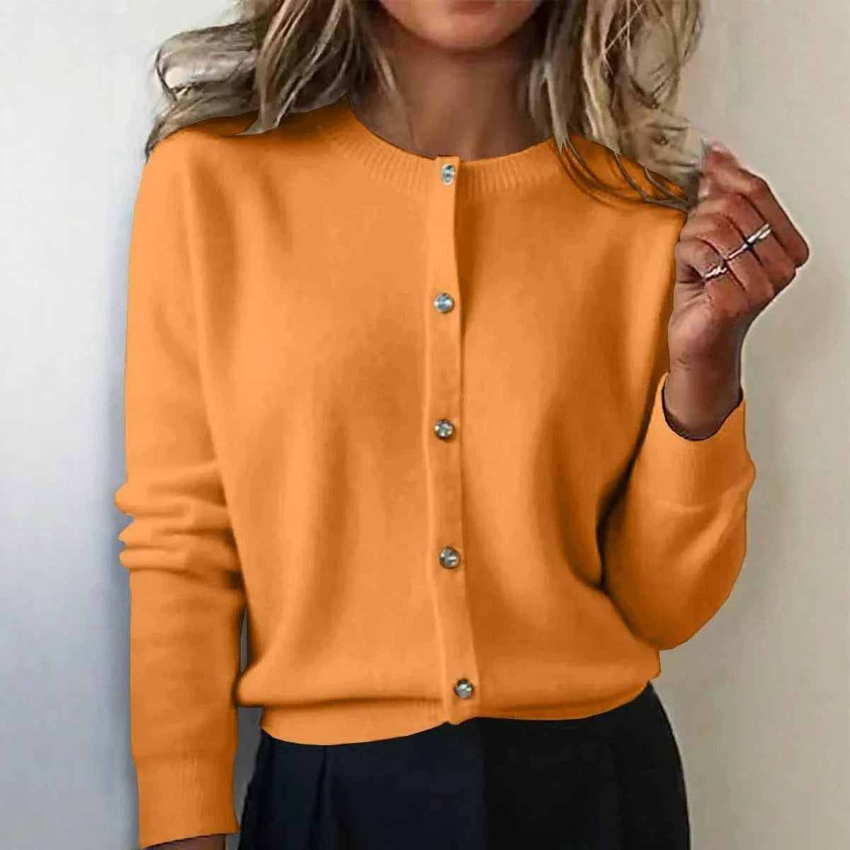 Women's Crew Neck Button Front Knit Cardigan Sweater