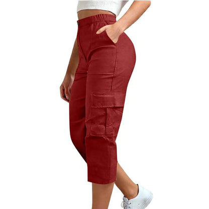 Women's High Waist Cargo Pants Cropped Wide Leg