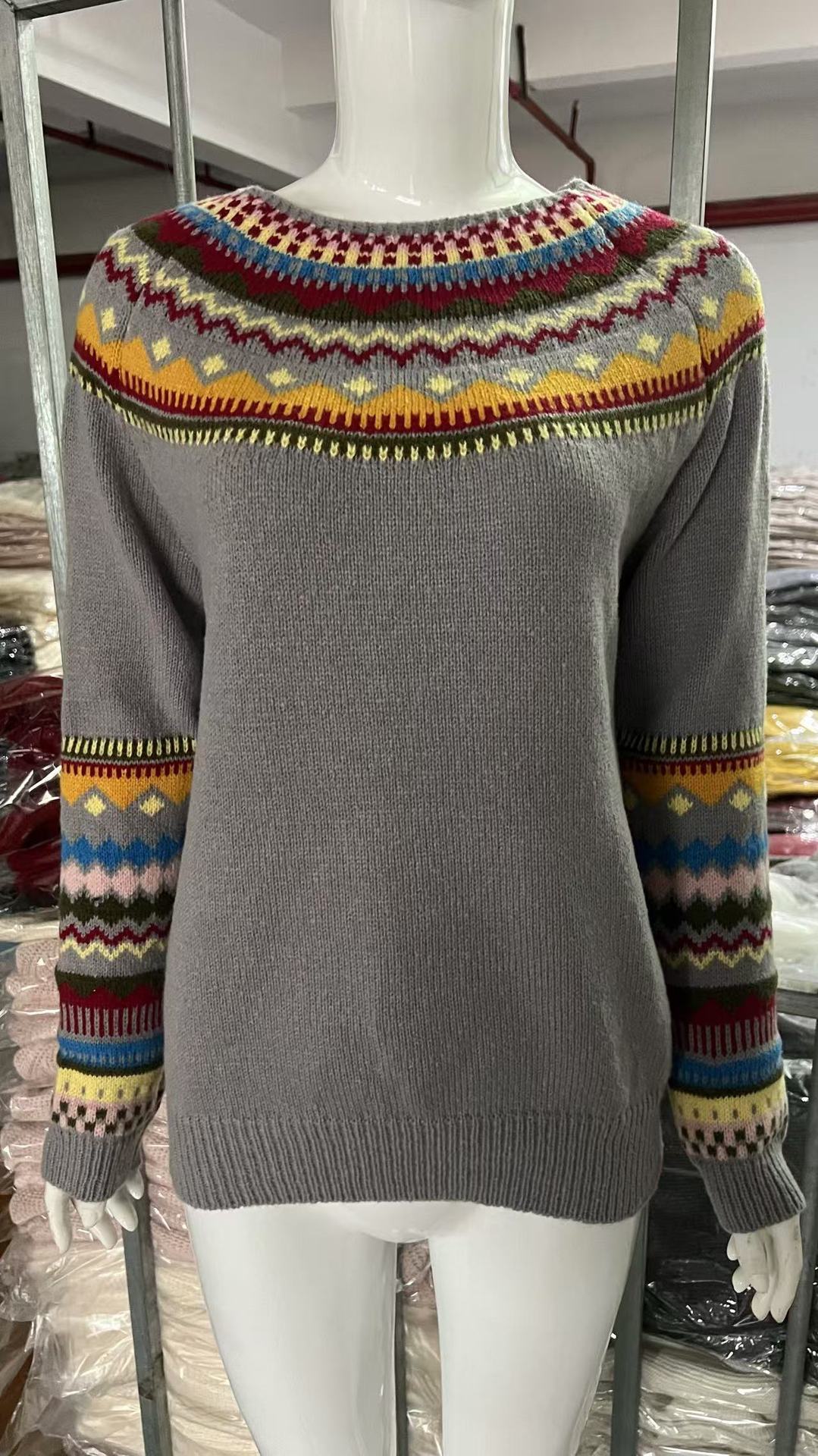 Women's Fair Isle Crewneck Knit Sweater Pullover
