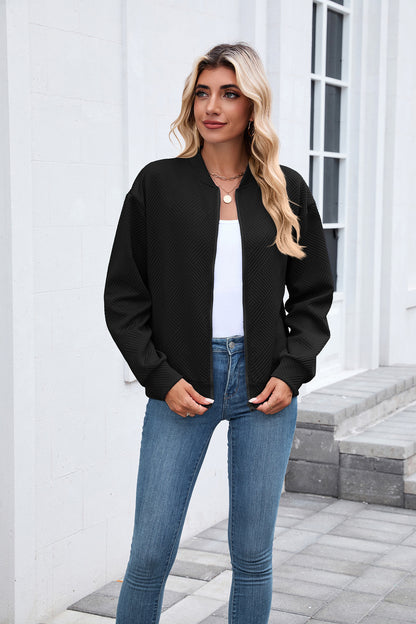Women's Quilted Zip-Up Bomber Jacket Lightweight Casual