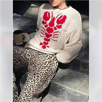Women's Oversized Lobster Graphic Crewneck Sweater