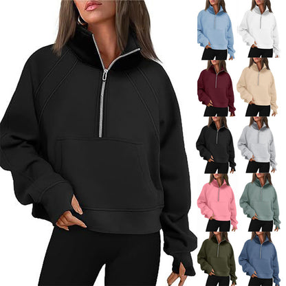 Women's Oversized Half Zip Pullover Sweatshirt Pocket