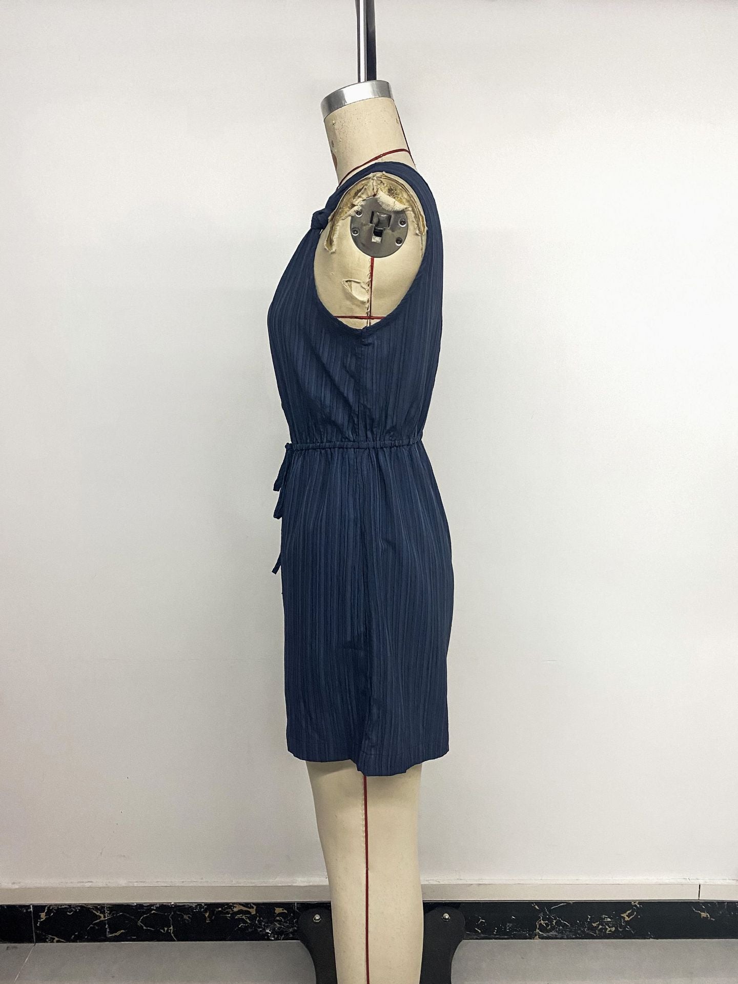 Textured V Neck Cami Romper Sleeveless Casual Jumpsuit