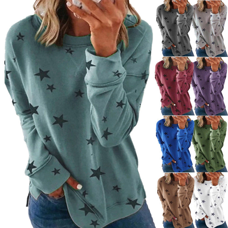 Women's Star Print Oversized Long Sleeve Sweatshirt