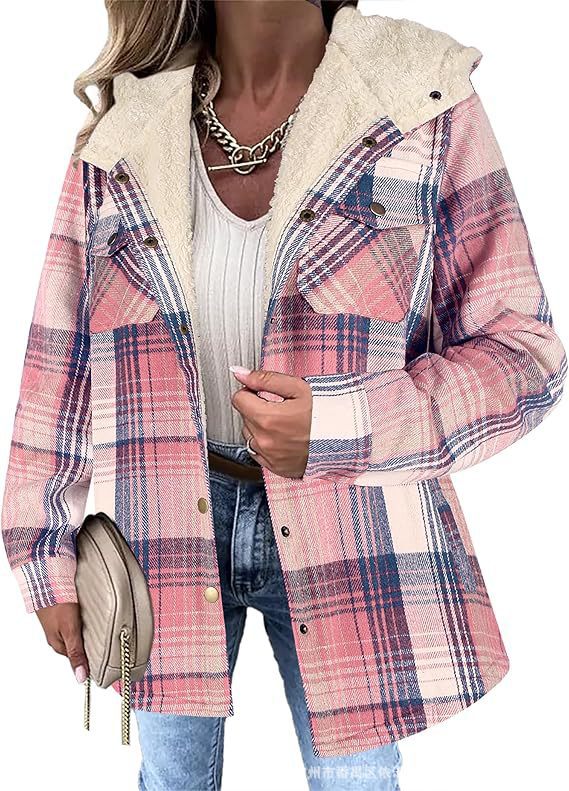 Women's Plaid Hooded Fleece Lined Wool Shacket