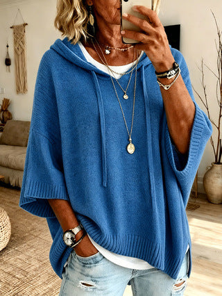 Oversized Knit Hoodie Sweater Women Loose Pullover