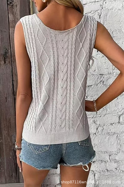 Women Cable Knit Tank Top V Neck Sleeveless Summer Sweater