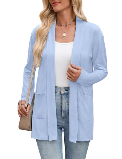 Women's Open Front Lightweight Cardigan Long Sleeve Pockets