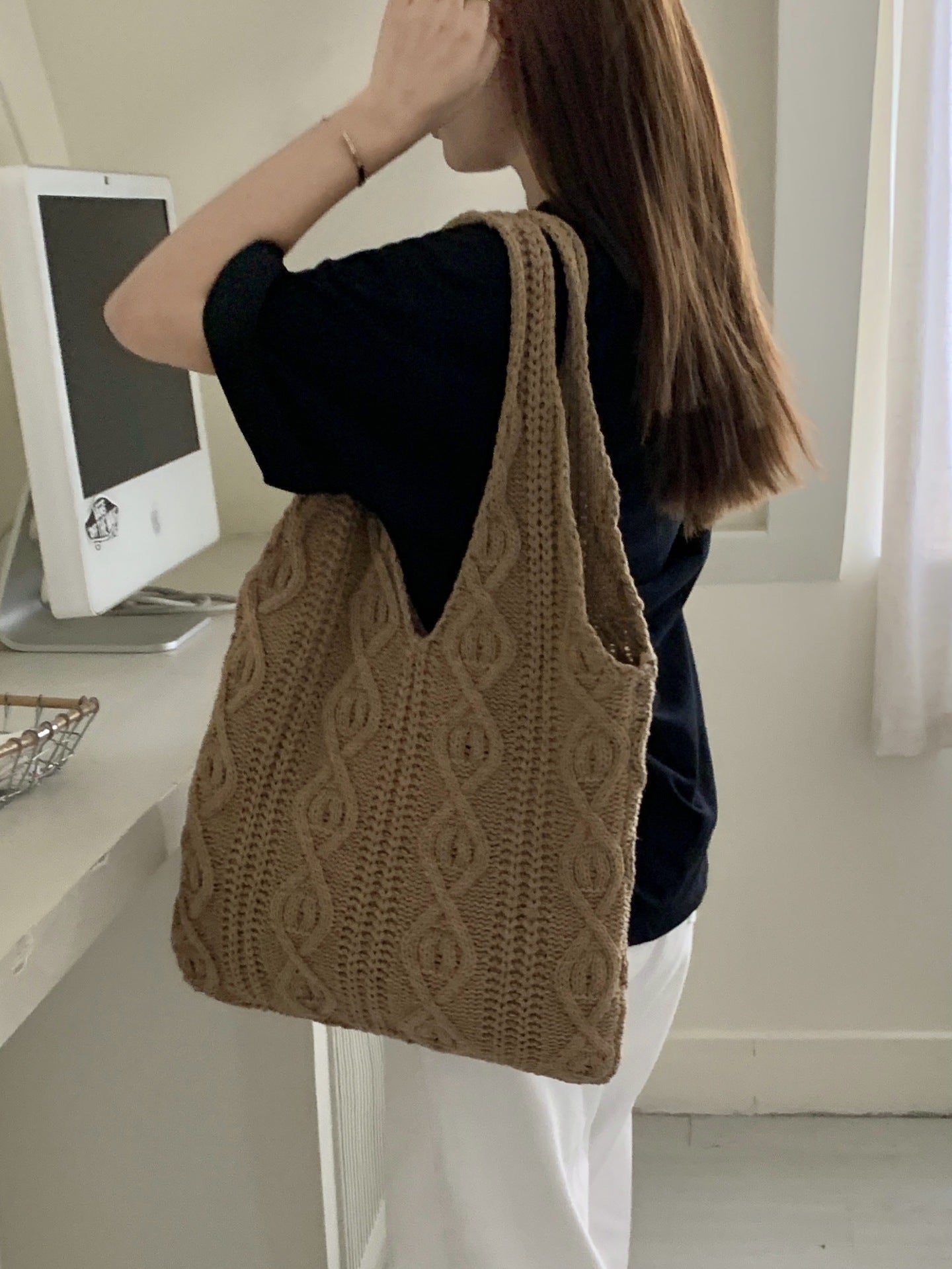 Large Tote Aesthetic Shoulder Hippie Knit Bag